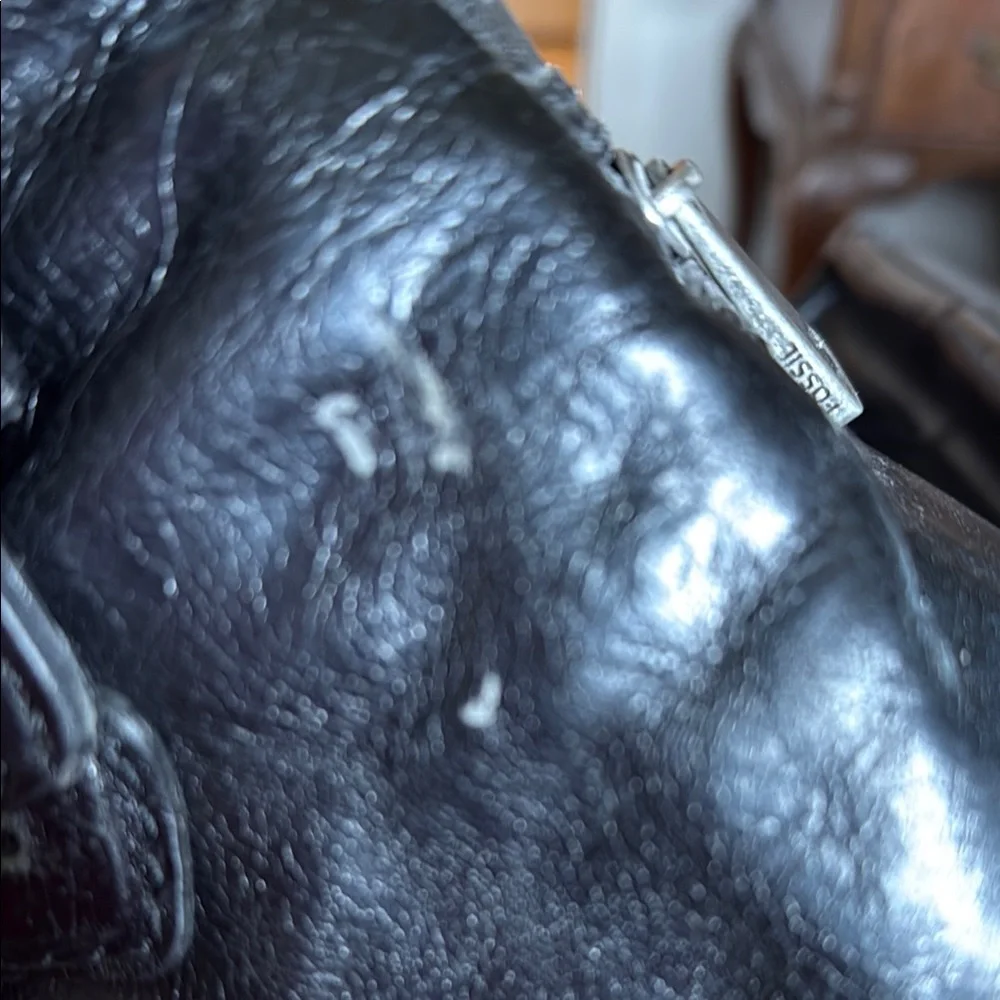 Black Fossil Leather Briefcase